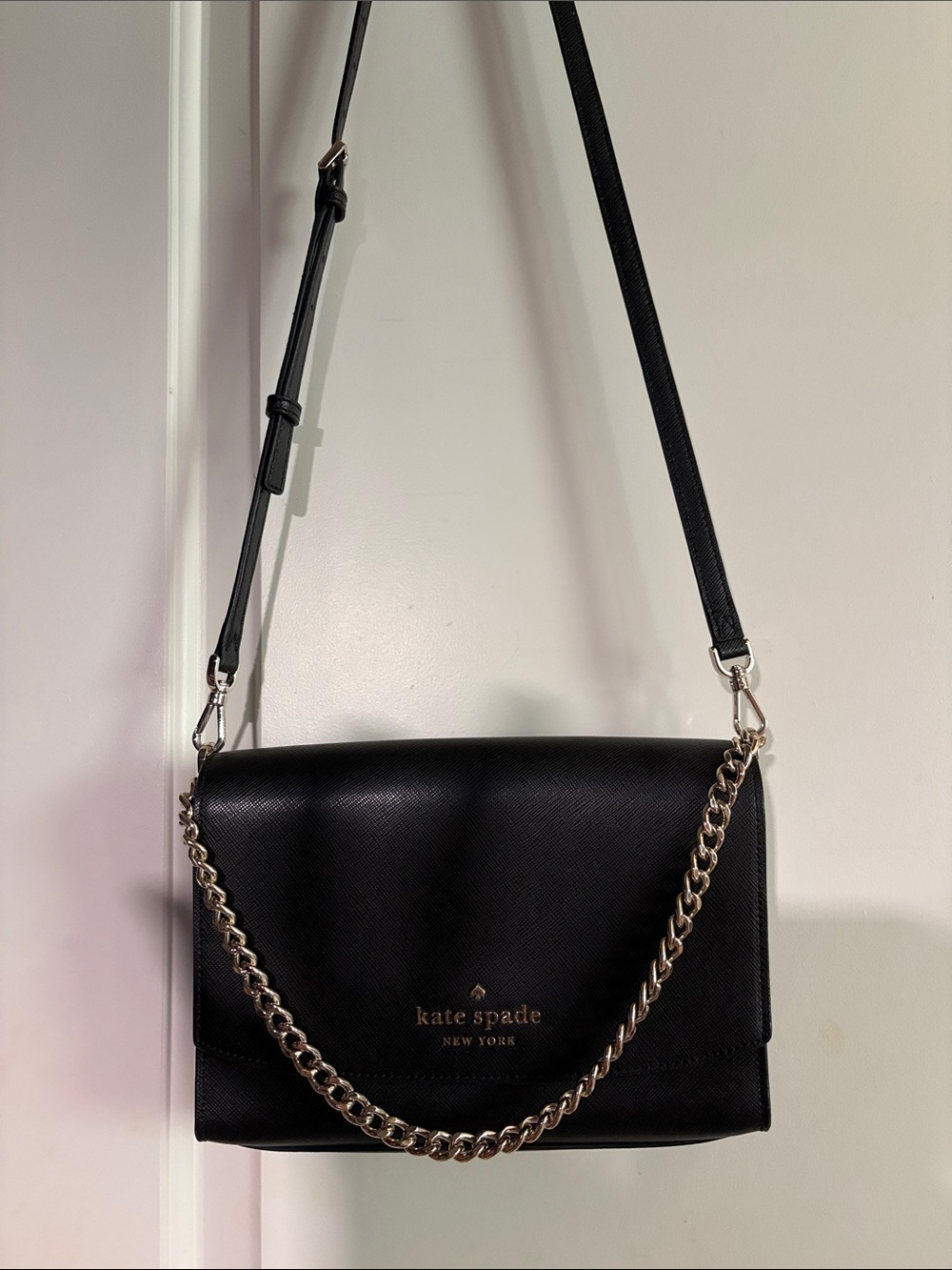 kate spade Black Leather Crossbody with chain